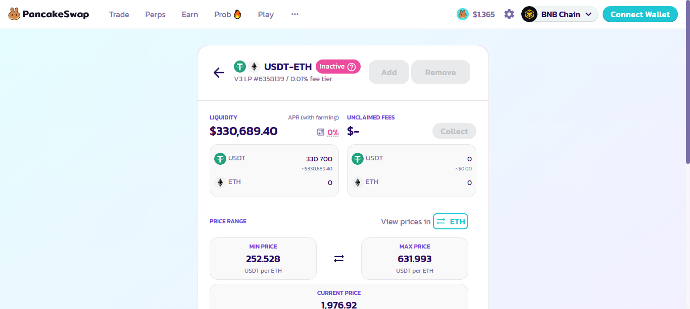 PancakeSwap V3 USDT-ETH liquidity position linked to Cyrus Finance